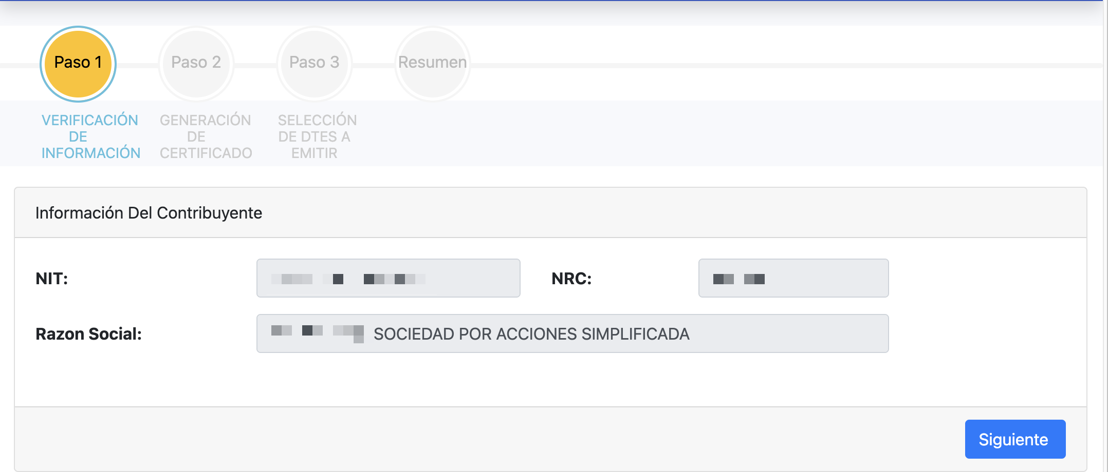 Verificacion de informacion del contribuyente