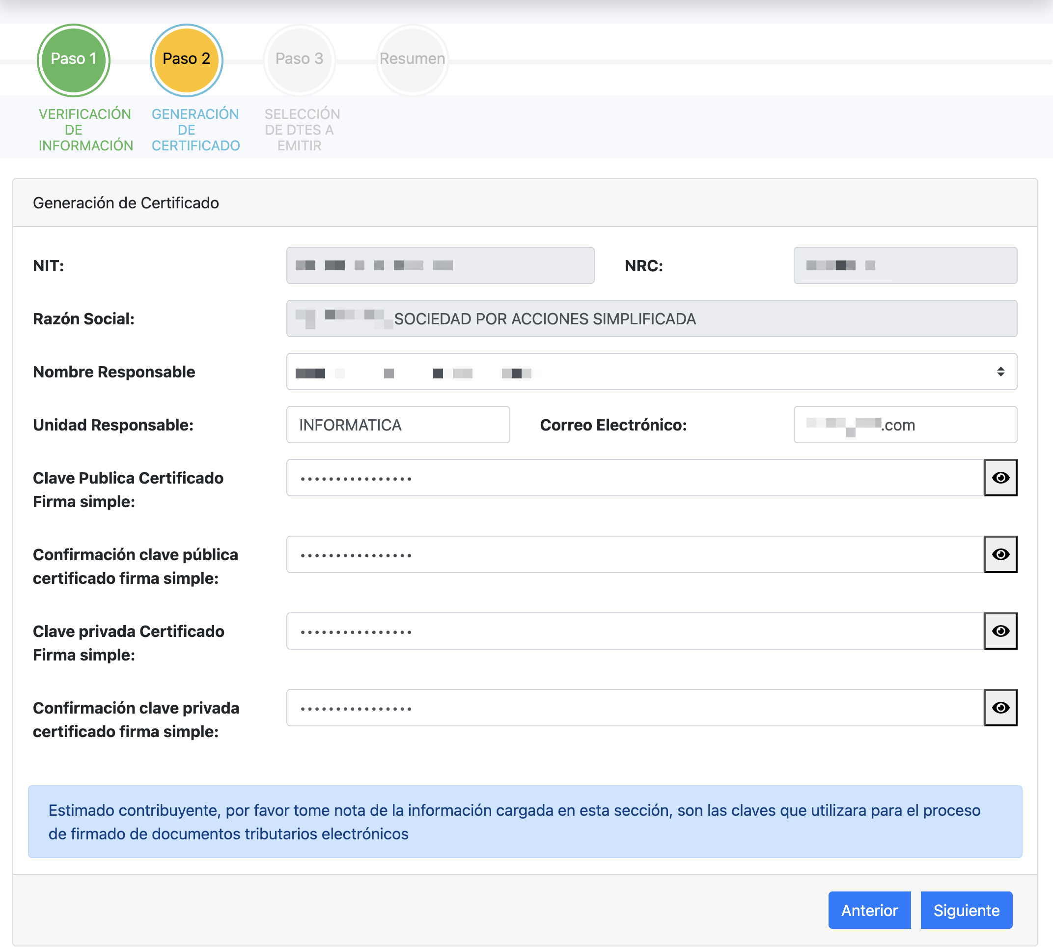 Formulario de generacion de certificado