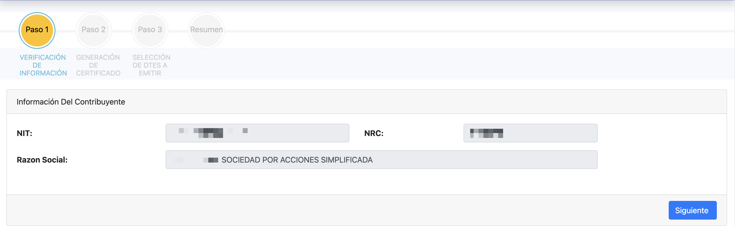 Verificacion de informacion del contribuyente