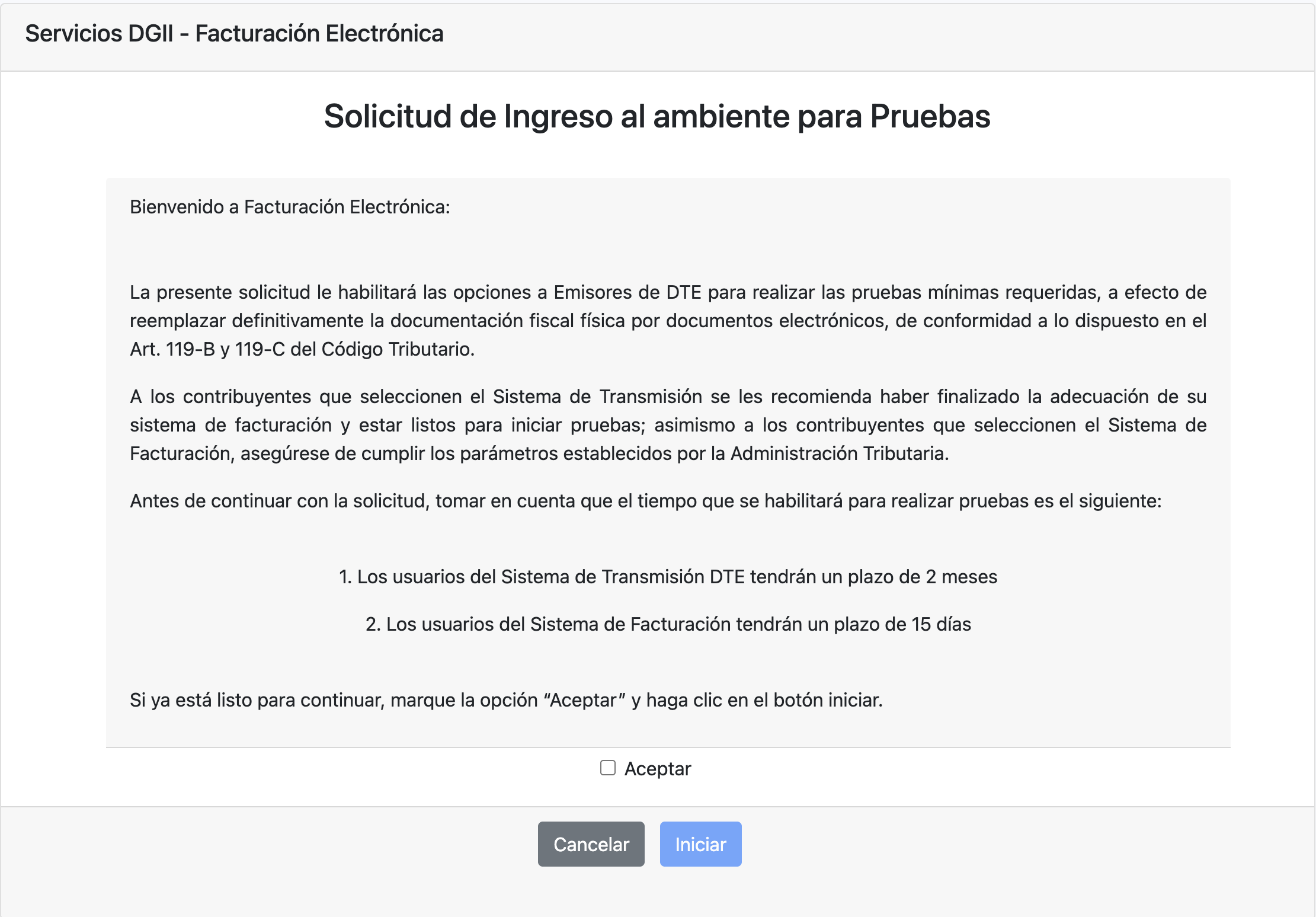Solicitud de ingreso sin checkbox marcado