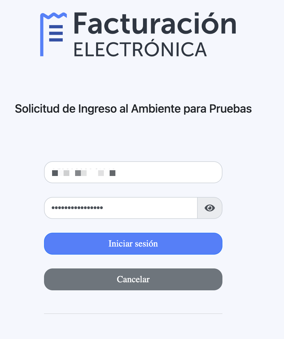 Pantalla de login con NIT ingresado