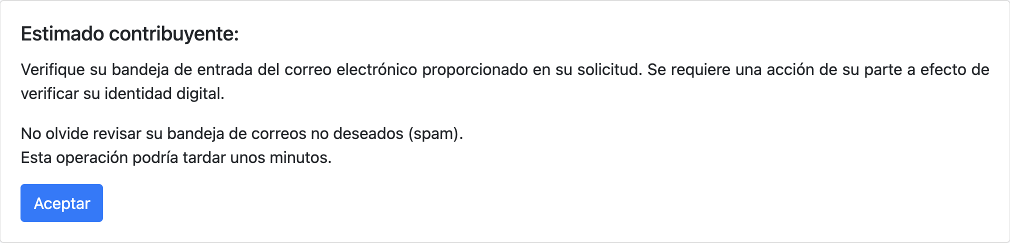 Mensaje indicando verificar bandeja de correo electronico