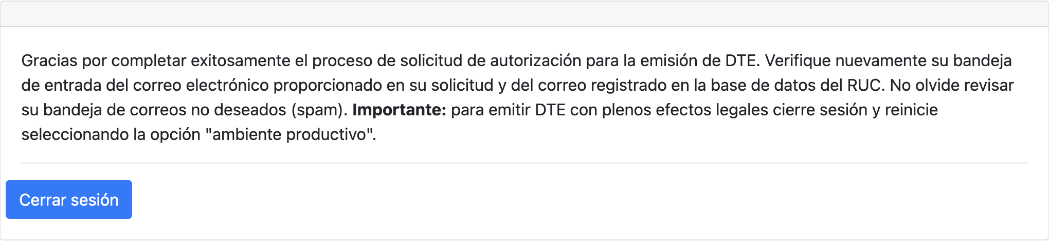Mensaje de confirmacion de solicitud de autorizacion completada